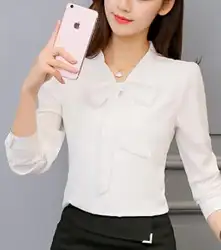 Зима 2018 новая Корейская версия женской универсальной рубашки с длинным рукавом нижняя белая рубашка топ шифоновая рубашка g164