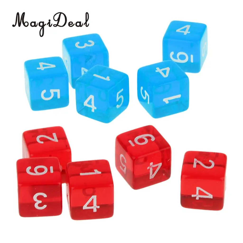 MagiDeal 10 шт. акриловый 6 сторонний D6 кубиков набор для D & TRPG MTG ролевых настольных игр