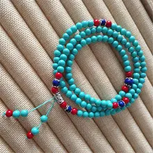 108 шт. Будды Бусины Винтаж Серебряный Лаки Йога синий браслет Ювелирные изделия с драгоценными камнями