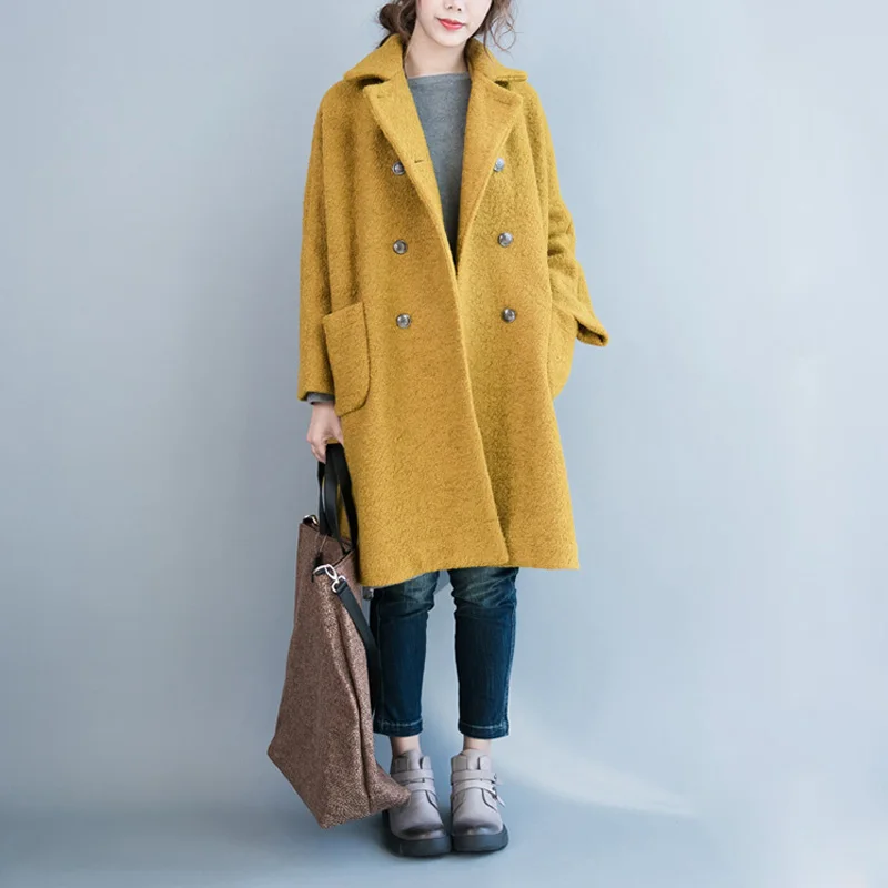 Mutiflora Winter Woman Coats 2018 Plus Size Yellow Turn Down Collar ...