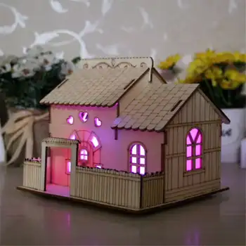 

Multi-functional Wooden Villa Night Light Piggy Bank Home Decoration Money Box JDH99