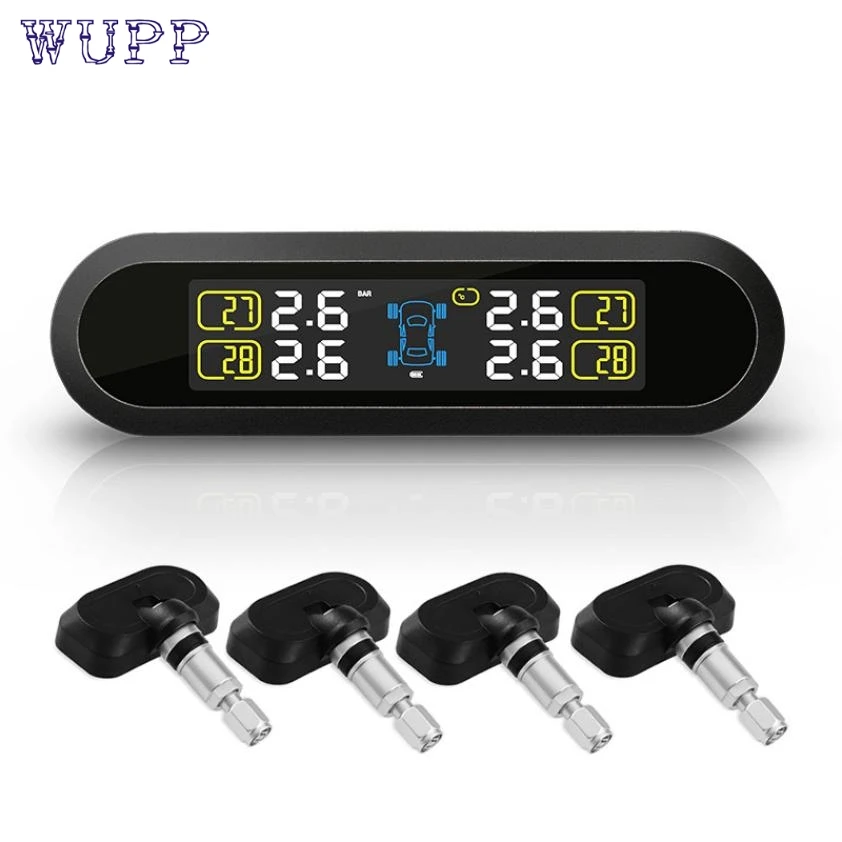 pretty Universal Solar Power font b TPMS b font Wireless Tire Pressure Monitoring 4 External Sensors