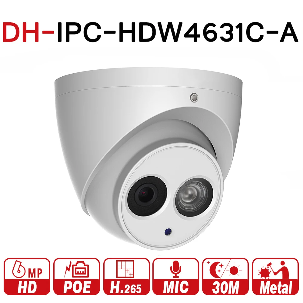 

DH IPC-HDW4631C-A Original 6MP HD IP Camera POE Dome Network Camera Built-in MIC CCTV Camera From Dahua IPC-HDW4431C-A