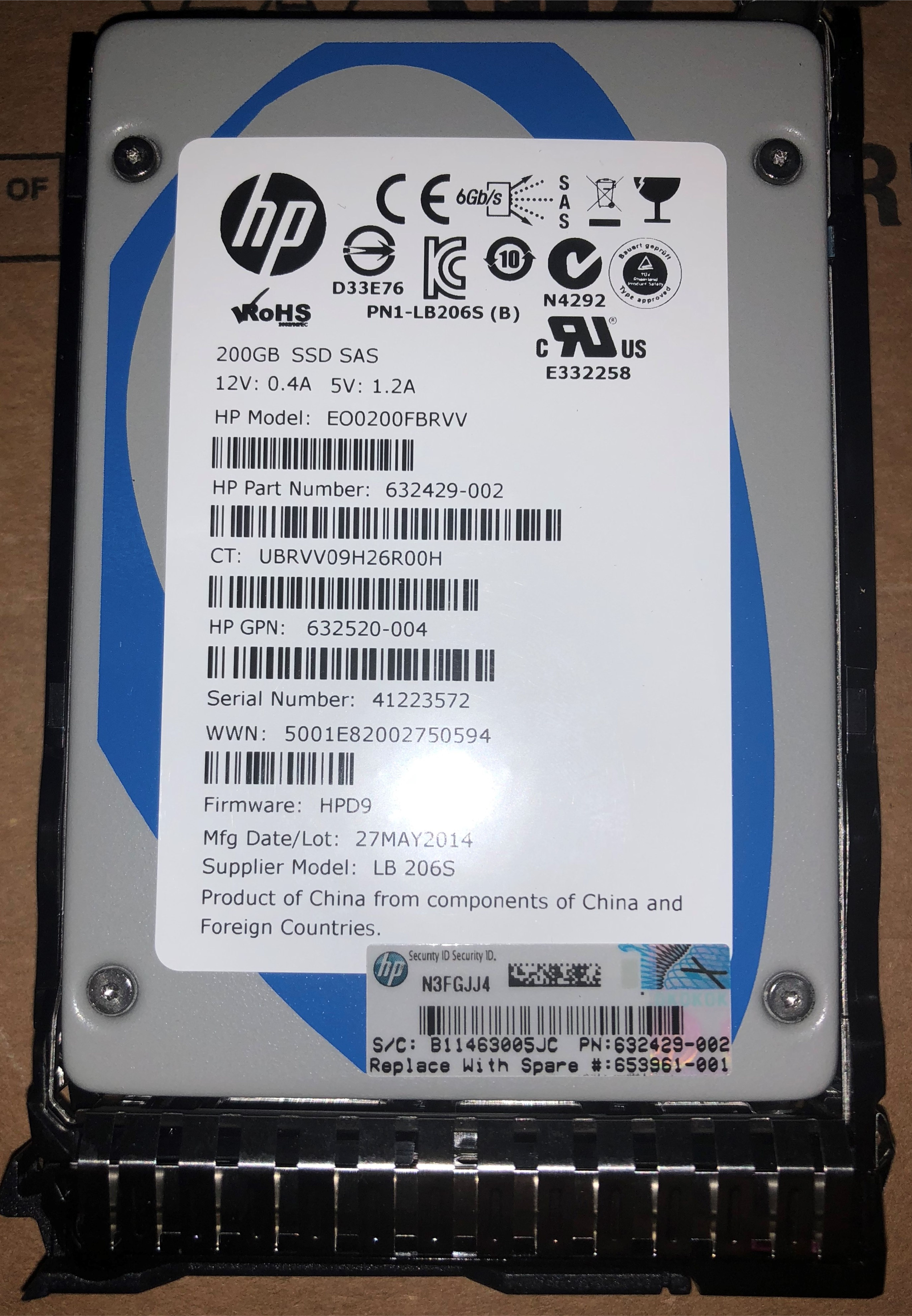 653078-B21 653961-001 632429-002 200 GB 6G SAS SFF (2 5 дюйма) SC производительность предприятия |