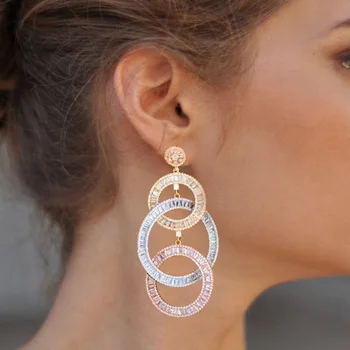

75mm Famous Brand Long Circle Large Earring Full Mirco Paved Microl Zirconia Copper Earrings For Women Fashion Jewelry 2019