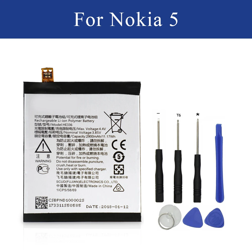 

New Backup Battery HE336 for Nokia 5 Top Quality Akku Batterie Li-ion 2900mAh with Tracking
