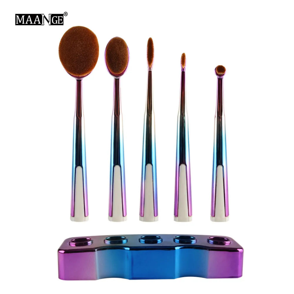 5pcs/set Rainbow color makeup brushes with holder base Blush brush Eye