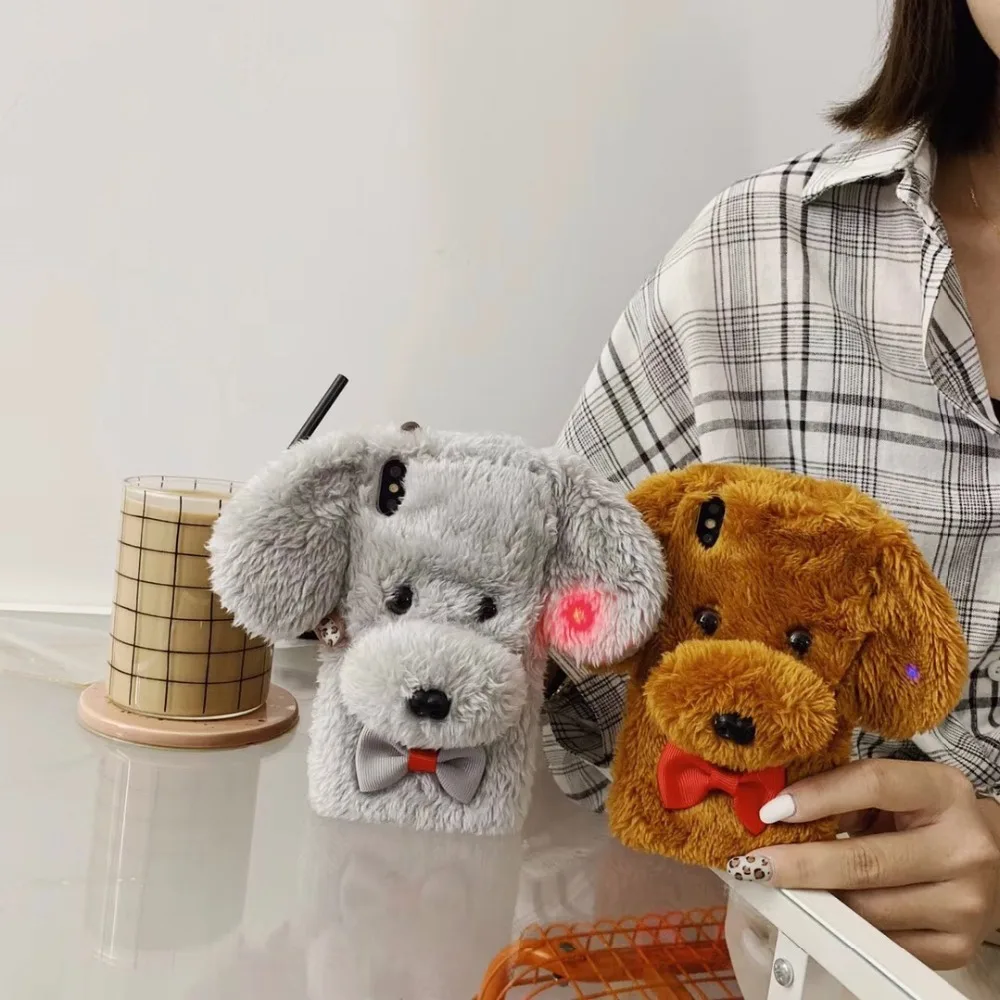 Cute Flashing ears Hair Dog Plush Phone Case for iPhone XS