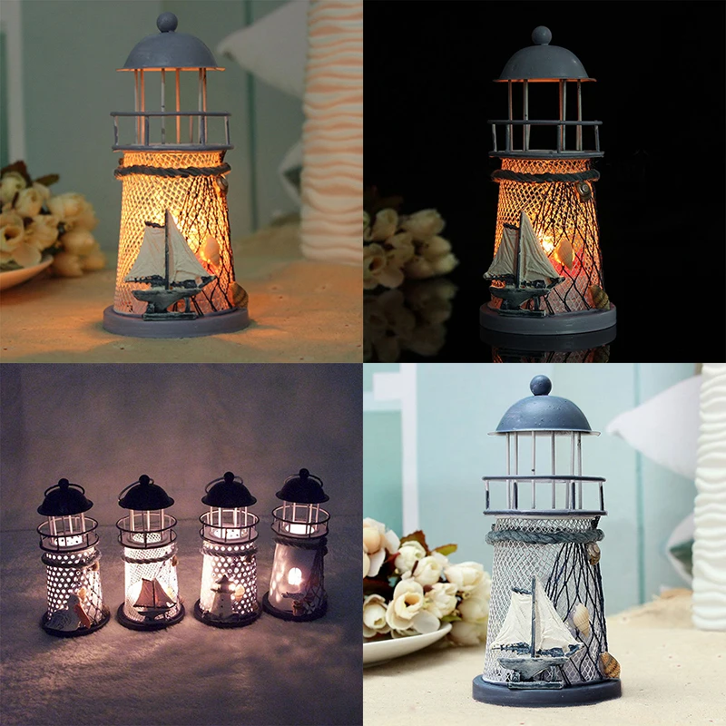 Fashion Lighthouse Iron Model Candle Holder Nautical Beach Ship Boat Design Candles Holder Home Garden Decors