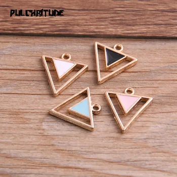 

8pcs 17*19mm Four Color Alloy Metal Drop Oil Double Triangle Charms Pendant For DIY Bracelet Necklace Jewelry Making