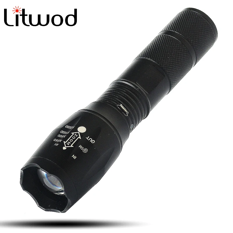 

Litwod Z20A100 Micro USB Rechargeable LED Flashlight Torch waterproof lantern 5 Modes Zoomable XML-T6 / L2 for Camping