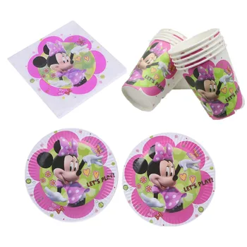 

60Pcs/lot Minnie Mouse Party Decorations Plates Cups Tableware Baby Shower Birthday Party Decorations For Kids Party Supplies