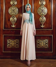 Caftan Elegant Middle East Islamic Lady Gown High Collar Long Sleeve Hijab Muslim Dubai Long Evening Gowns robe de soiree DTE01