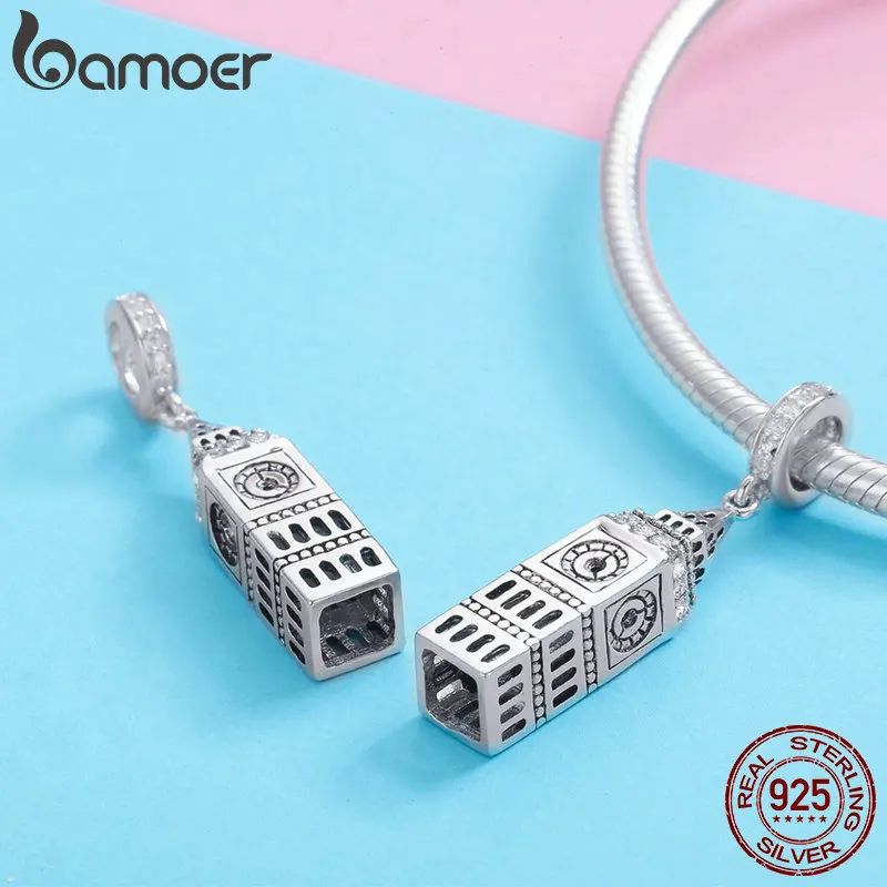 BAMOER New Collection 925 Sterling Silver British Big Ben Building Pendant Charm fit Charm Bracelets Jewelry Making SCC868