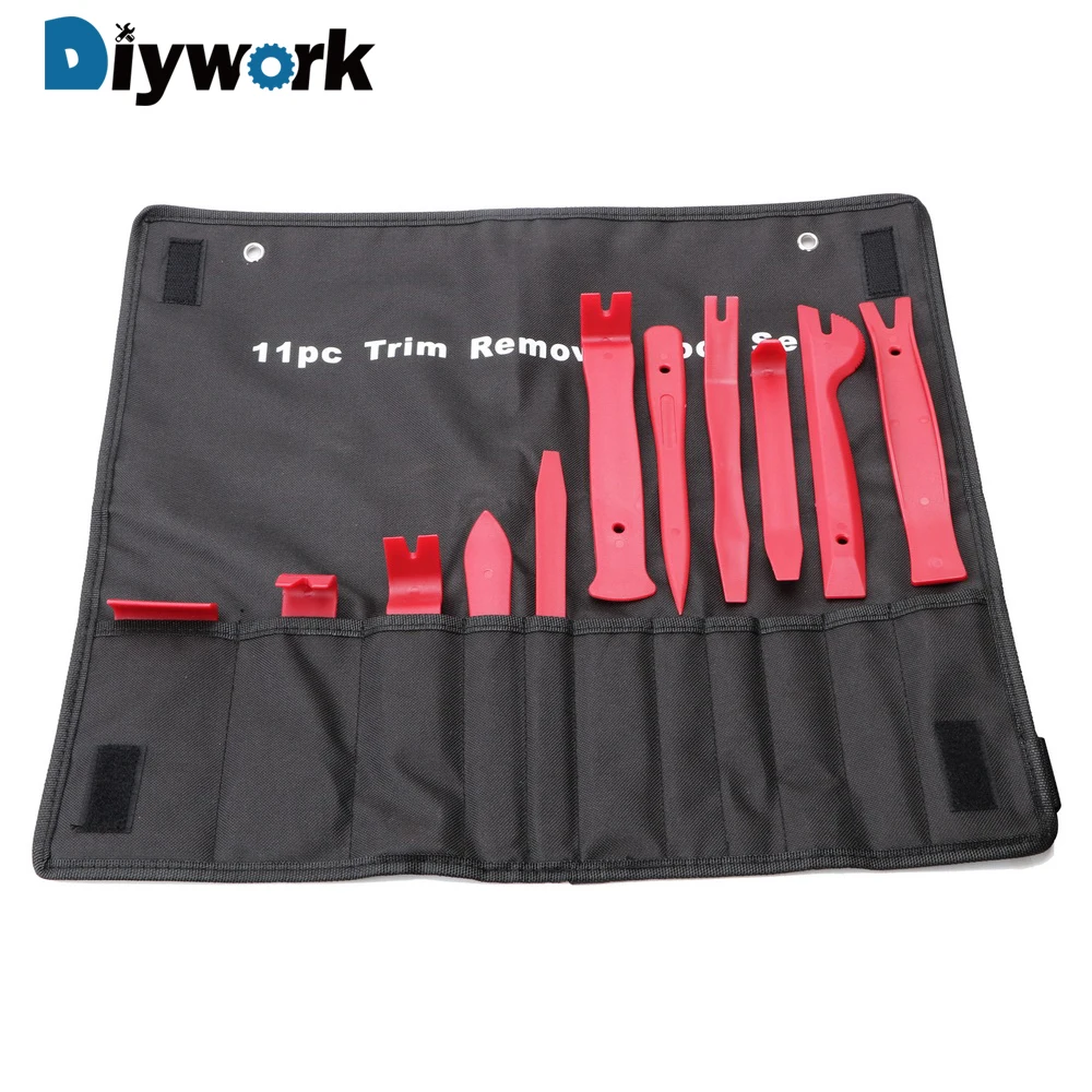 

DIYWORK 11pcs/set Door Molding Dash Panel Trim Tool Kit Trim Removal Tool Set Auto Upholstery Tools Nylon Storage Bag