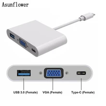 USB C концентратор Тип C к VGA USB HUB разветвитель 3,0 USB-C зарядки видео переходник Кабель-адаптер для Macbook Pro Google USB-C концентратор