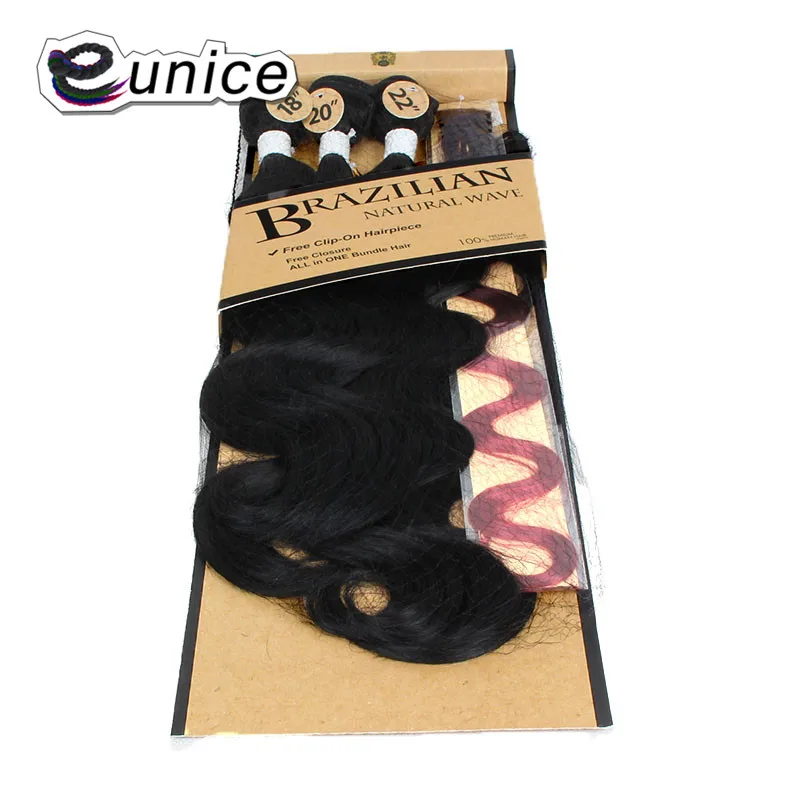 Synthetic Hair Extensions With One Closure Natural Body Wave Weft Hair Weaving Ombre Hair Weave  (2)