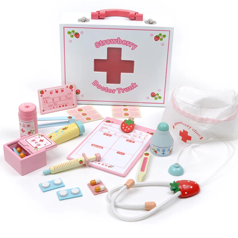 

Mother garden girl's doctor role playing game wooden medicine box toys set