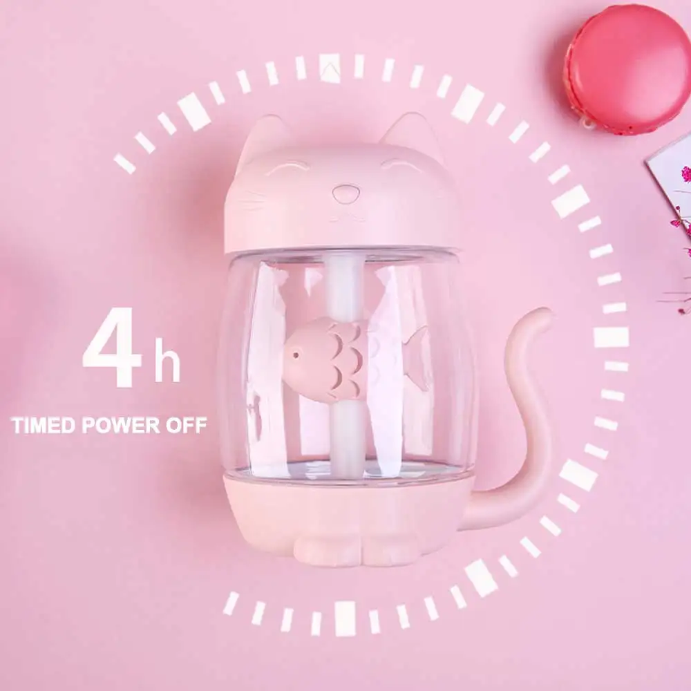  Ultrasonic Air Humidifier 350ml Diffuser Ultrasonic USB Cat Cool-Mist Adorable Mini Fan with LED li