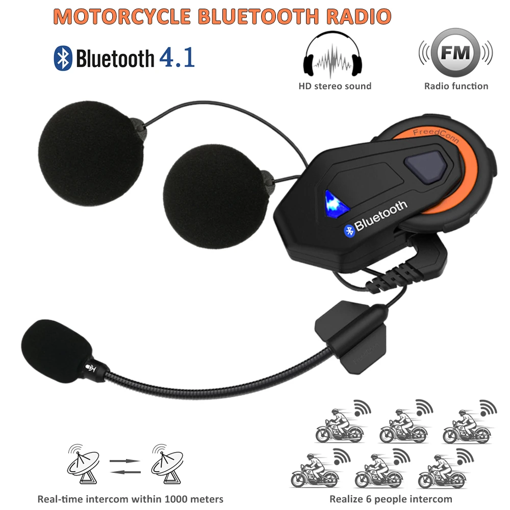 

1000M T-Max Motorcycle Group Talking System 6 Riders BT Interphone Helmet Bluetooth 4.1 Intercom Headset with FM Radio