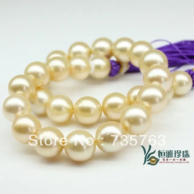 

xiuli 00141 HUGE 18"14MM SOUTH SEA PERFECT ROUND GENUINE GOLD PEARL NECKLACE 14KGP CLASP