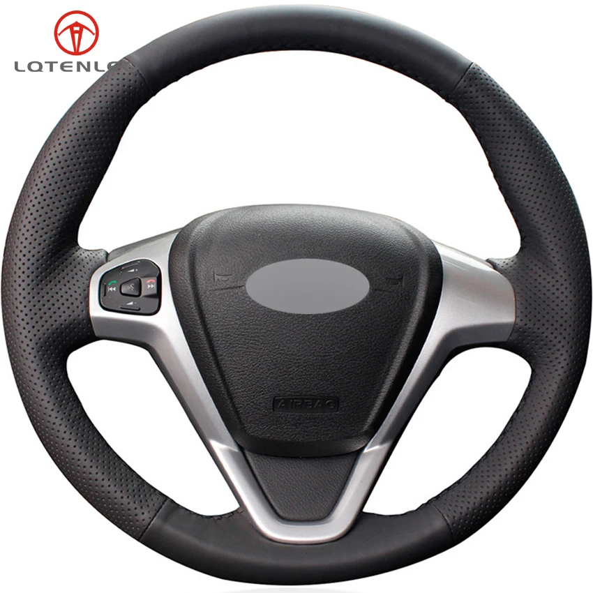 

LQTENLEO Black Artificial Leather Steering Wheel Cover For Ford Fiesta 2008-2016 Figo 2012-2014 Ecosport 2013-2017 B-Max 2011