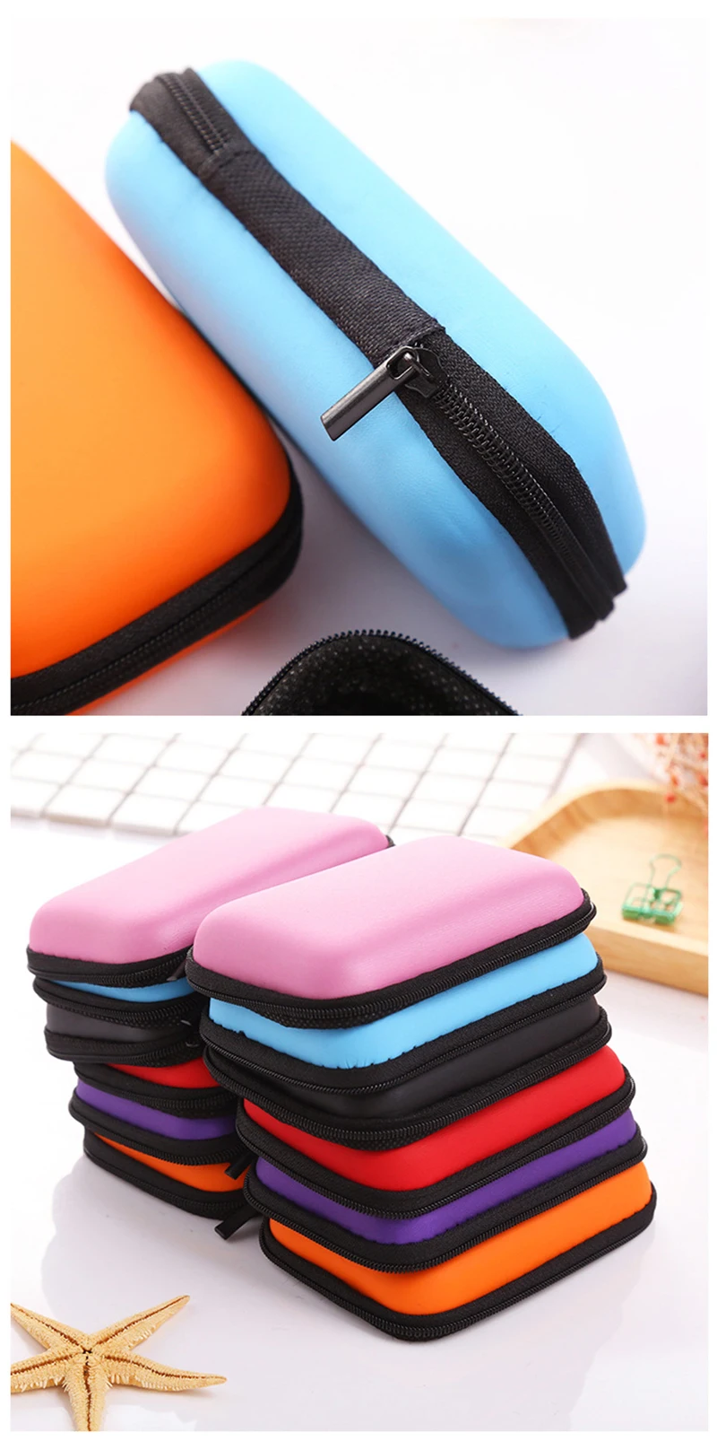 prativerdi Zippered Lock Hard Earphone Case EVA Leather Headphone Storage Bag Protective Usb Cable  Portable travel Organizer7