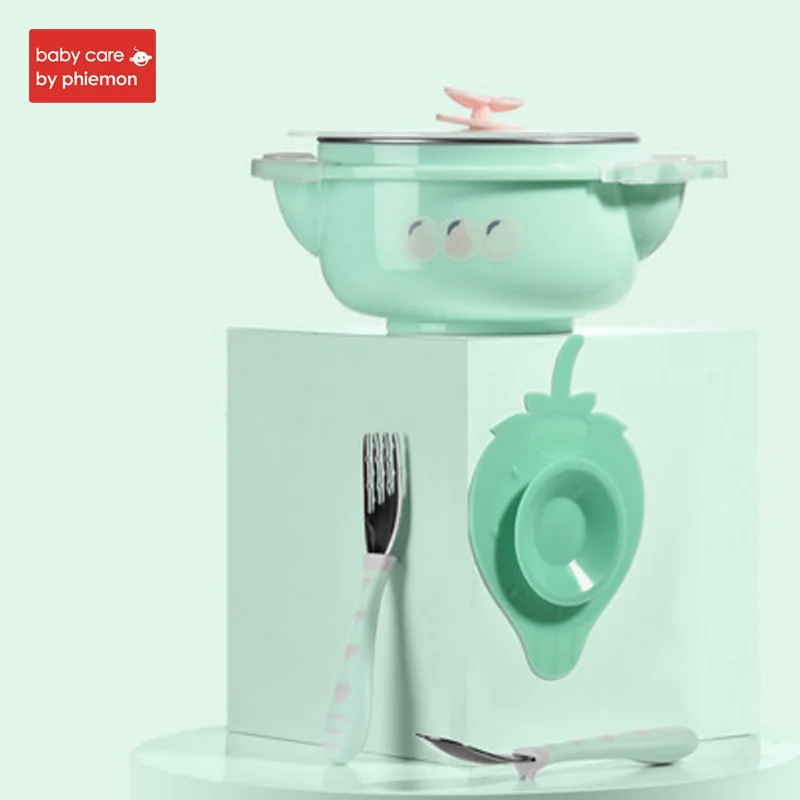 

BabyCare Baby children kids Dish Tableware Set Stainless Steel Insulation Strong Suction Bowl Spoon Fork Food Baby Feeding Bowls