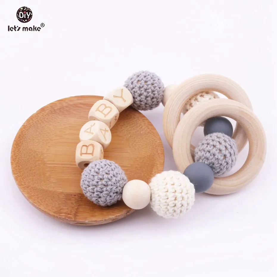 

Let's Make Customize Namer 1pc Wooden Bracelet Organic Teether Beads Teething Chew Jewelry Baby Teether Nursing Bracelet