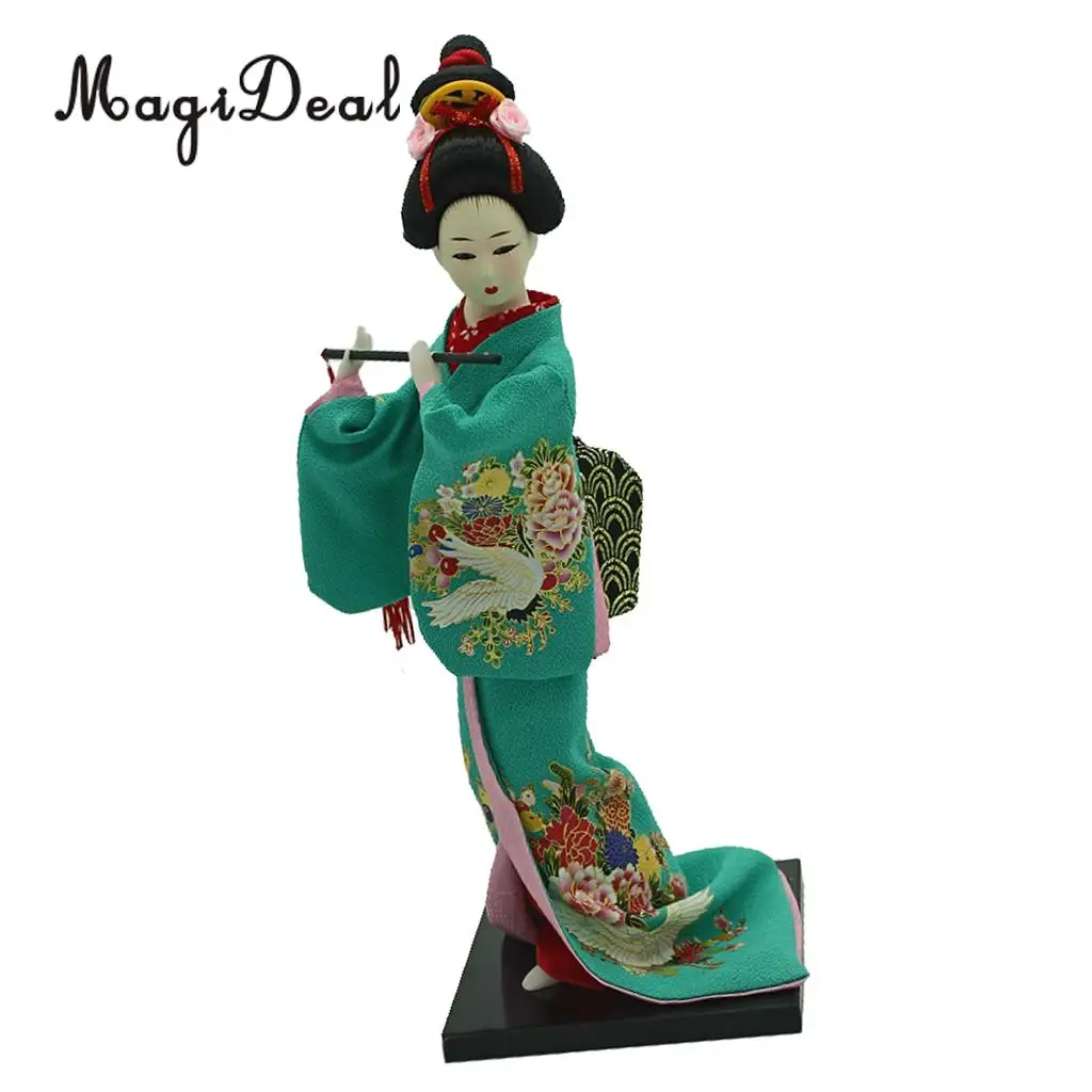12inch Vintage Japanese Kimono Geisha Doll Figure in Green Clothes Home Decoration