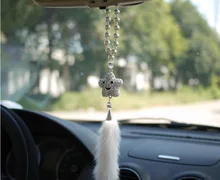 Cute Smile Star Car Rearview Mirror Hanging Ornament Interior Decor Accessories Crystal Fur
