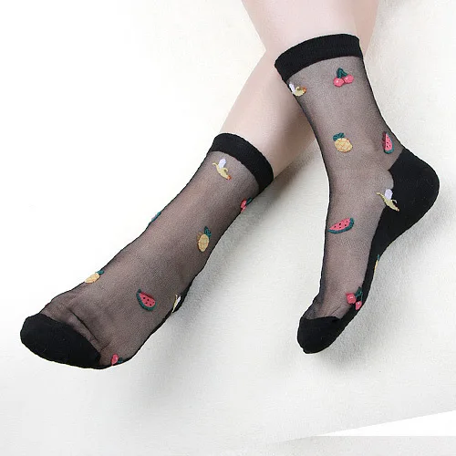 

Sexy Lace Mesh silk fruit fishnet Socks Fiber Transparent Stretch Elasticity Ankle Net Yarn Thin Women Socks 1pair=2pcs tmd05