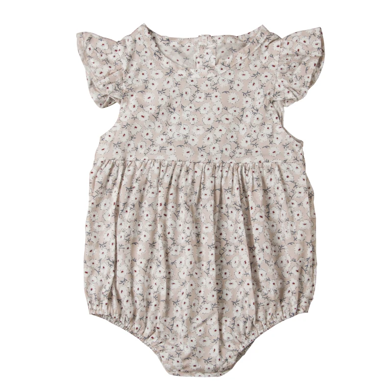 Комбинезон с цветочным рисунком для новорожденных девочек; комбинезон с оборками и короткими рукавами; одежда; летняя одежда для малышей
