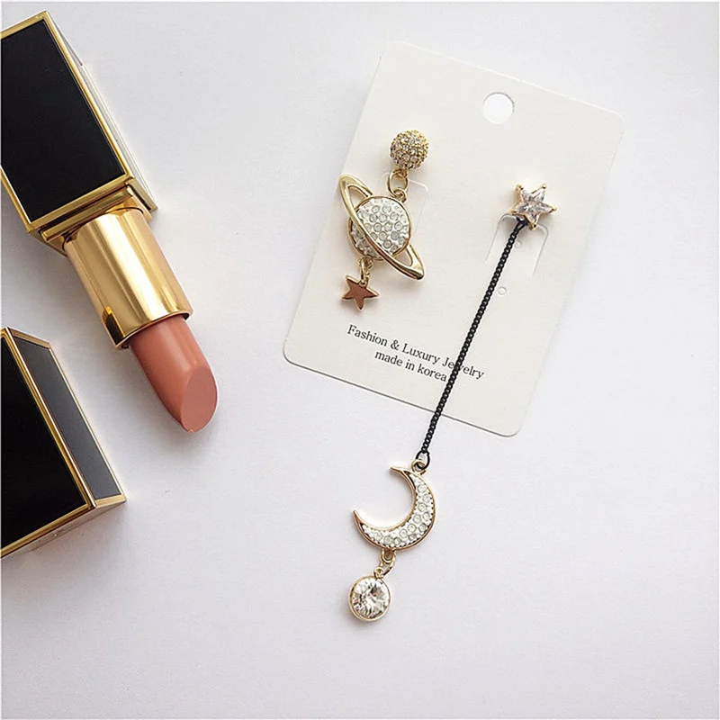 

New Fashion Temperament Long Asymmetrical Stars Moon Universe Long Earrings Women's Jewelry Gift