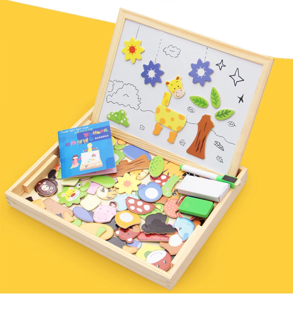 100+ шт деревянный магнитный пазл игрушки для детей 3D головоломки Рисунок/Животные/автомобиля/цирк 5 стилей доска для рисования Обучающие деревянные игрушки
