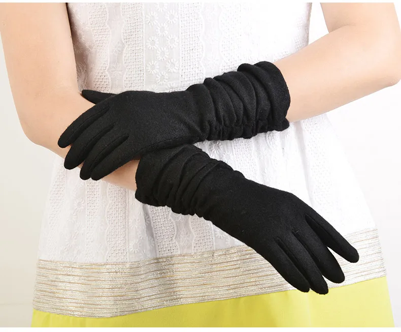 Long folds Wool Gloves Winter Women Thin Gloves Soft Wool Girls