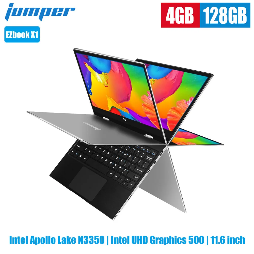 Джемпер EZbook X1 ноутбук 11,6 дюймов Windows 10 Home Intel Celeron Apollo Lake N3350 Dual Core 2,4 ГГц 4 Гб 128 2.0MP Фронтальная камера