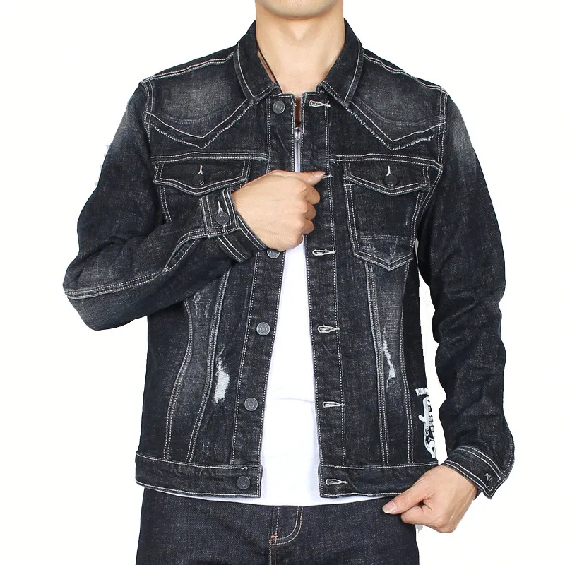 MORUANCLE New Fashion Mens Ripped Denim Jackets Slim Fit Distressed