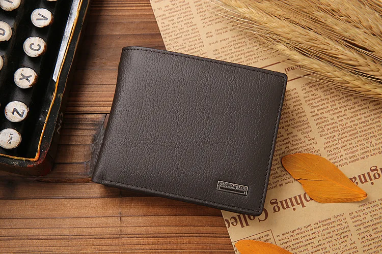 Genuine Leather Mens Wallet Premium Product Real Cowhide Wallets For Man Short Black Walet Portefeuille Homme Short Purses 54