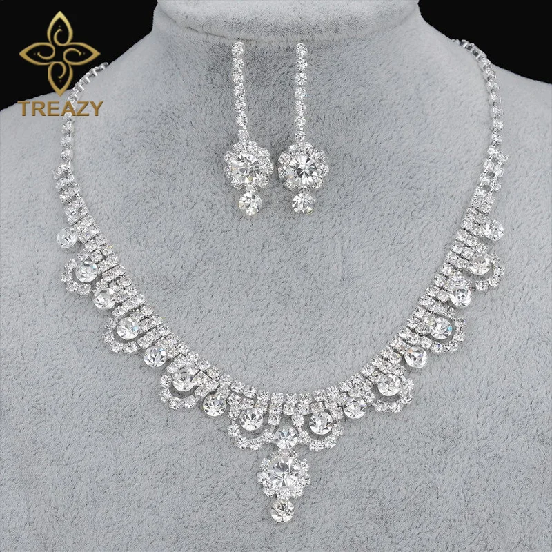 

TREAZY New Celebrity Inspired Diamante Crystal Tennis Statement Necklace Earrings Set Wedding Bridal Bridesmaid Jewelry Sets