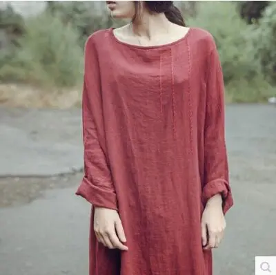 

Ms. spring and autumn 2015 retro cotton hemp solid color loose hedging long-sleeved dress S304