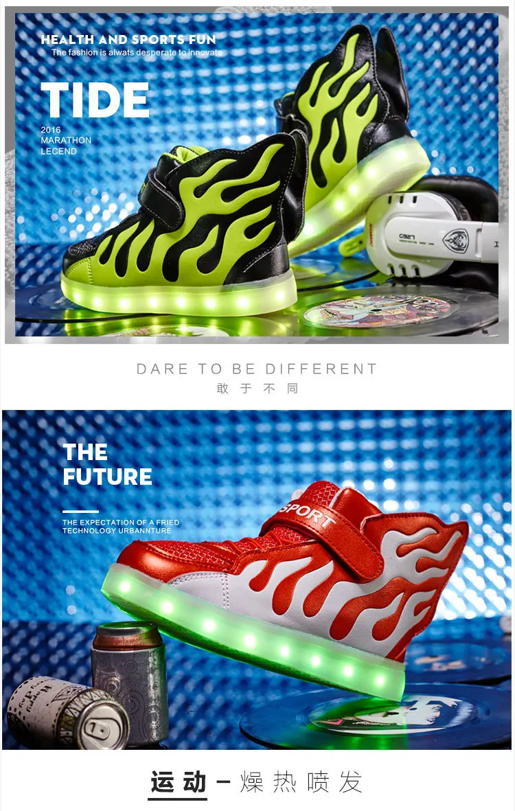Модная детская обувь для мальчиков и девочек; светящаяся обувь с подсветкой и зарядкой от USB; Размеры 25-37; обувь на липучке; Светящиеся кроссовки с подсветкой; детская обувь