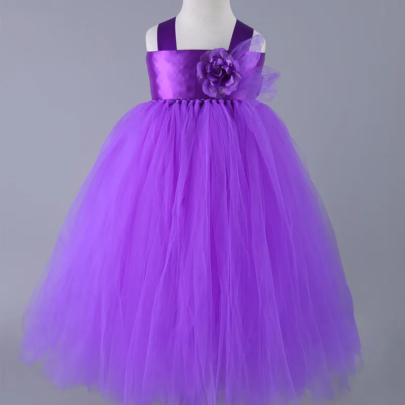 Purple Flower Girl Dresses Princess Wedding Dress Costumes Fluffy Girls Tulle Tutu Dress Baby Kids Pageant