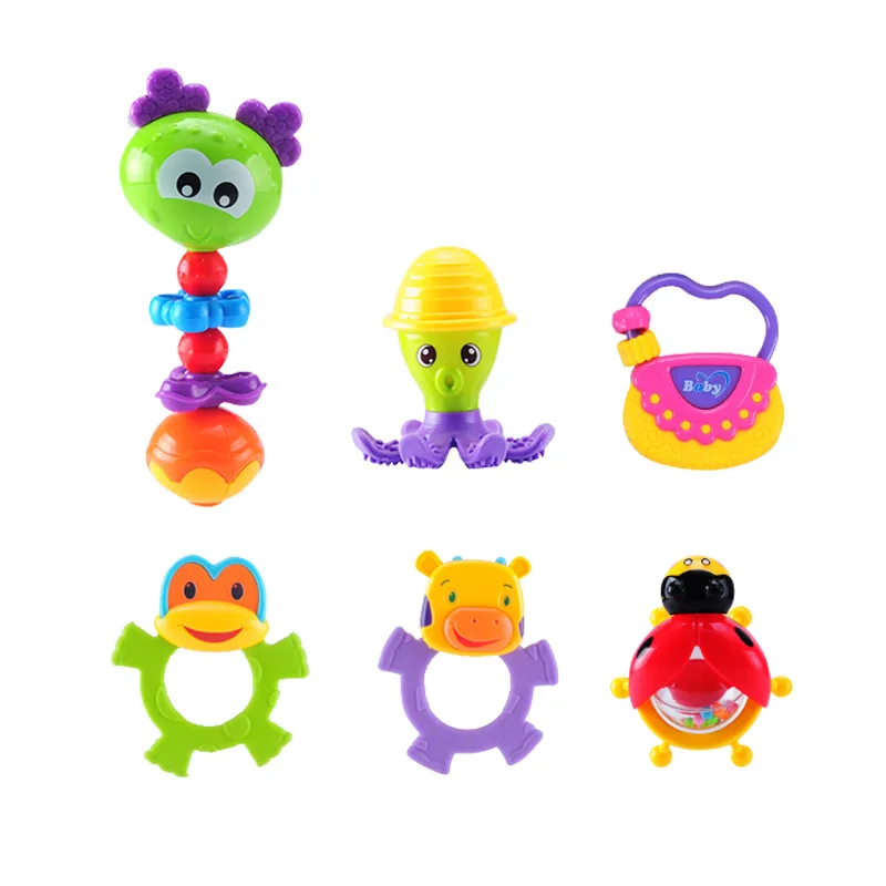 6 PCS Cartoon Newborn Baby Bell Hand Rattle Ring Toddler Puzzle Early Teaching Toys for Children 13-24 Months | Игрушки и хобби