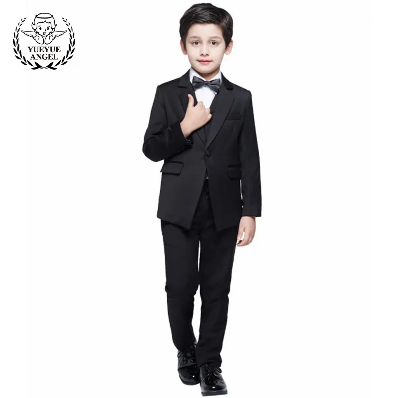 

3-12 Years Old Baby Formal Weddings Five Piece Boys Suits Kids Blazer Mariage Garcon Solid Black Pants Lapel Collar Jacket Boy