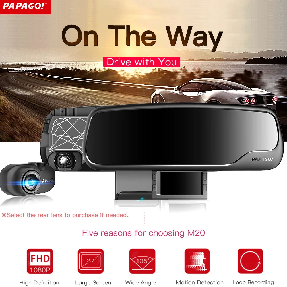 

KKMOON M20 Car DVR Dashcam Novatek 96655 1080P 2.7 ' 135 Degree Angle Rearview Mirror Video Recorder Auto Camcorder Car Detector