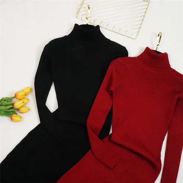 New Autumn Winter Women Knitted Dress-Mini Bodycon Long Sweater Women Party Jumper-Sexy Ladies Neck Casual Pullover under $100