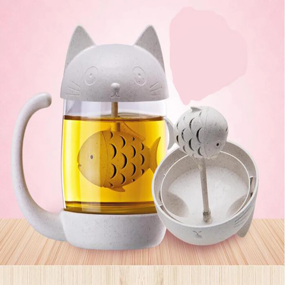 250ML Cute Cat  Monkey Tea  Infuser Cup  Glass Mug  Teapot 