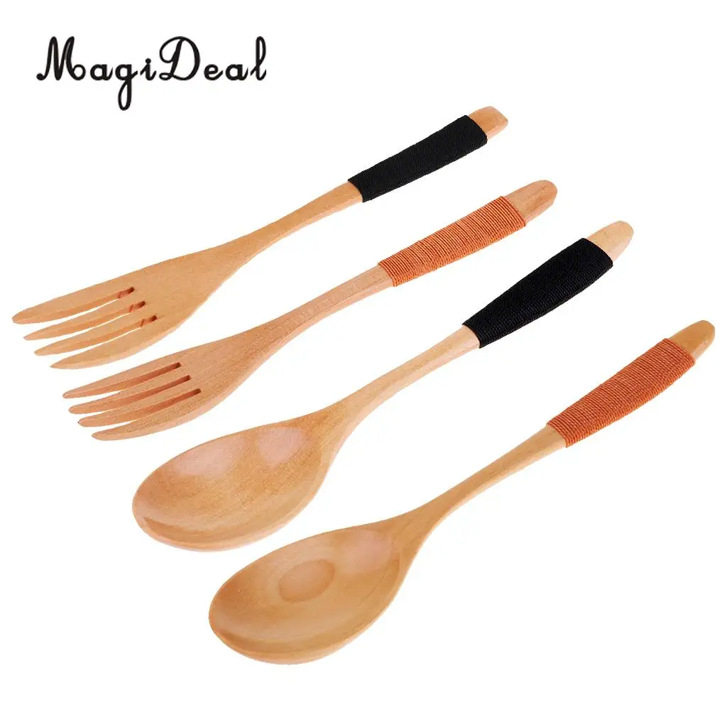 Wooden Fork Spoon Flatware Tableware for Camping, Travel, Picnic, Office or Home