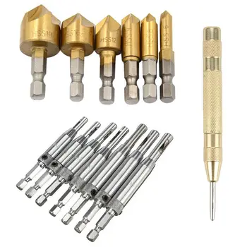 

Drill Bit Set For Wood Quick Change Bit And Automatic Spring Loaded Center Punch And Door Self-Centering Hinge Core Tapper Dri